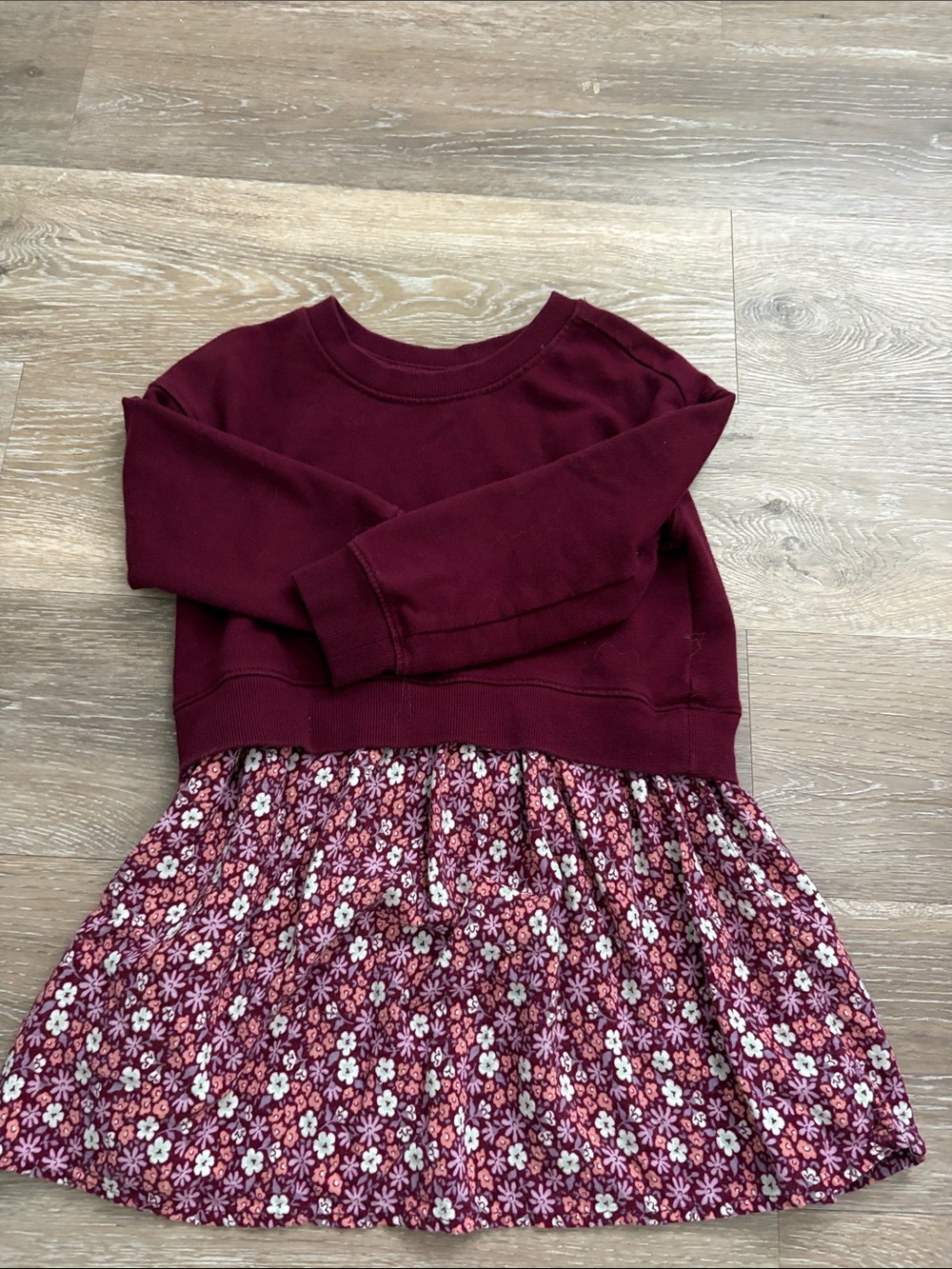 Cat & Jack Burgundy Floral Sweatshirt Dress